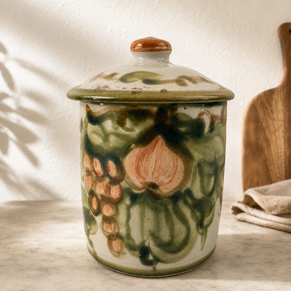 Louisville Stoneware Hand Painted Fruit Covered Canister Crock Kentucky USA